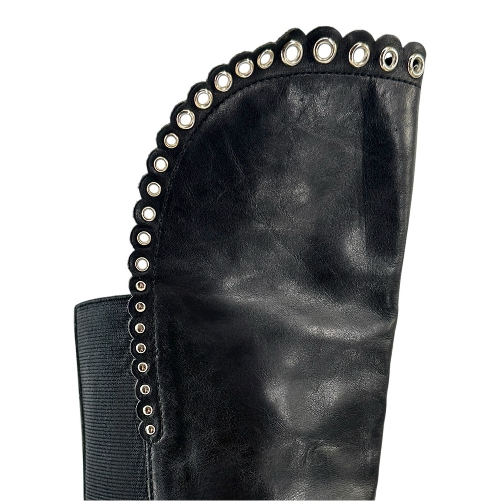 LK Bennett Black Leather Grommet Detail Over the Knee Flat Tall Riding Boots - Picture 3 of 14
